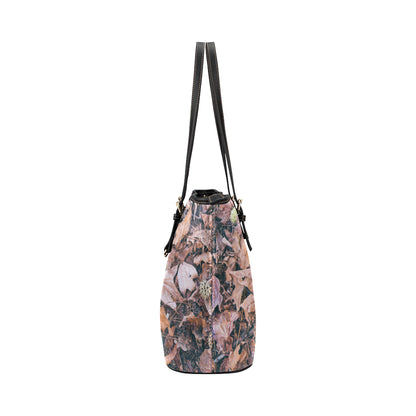 Camouflage Realistic Tree Leaf Print Leather Tote Bag