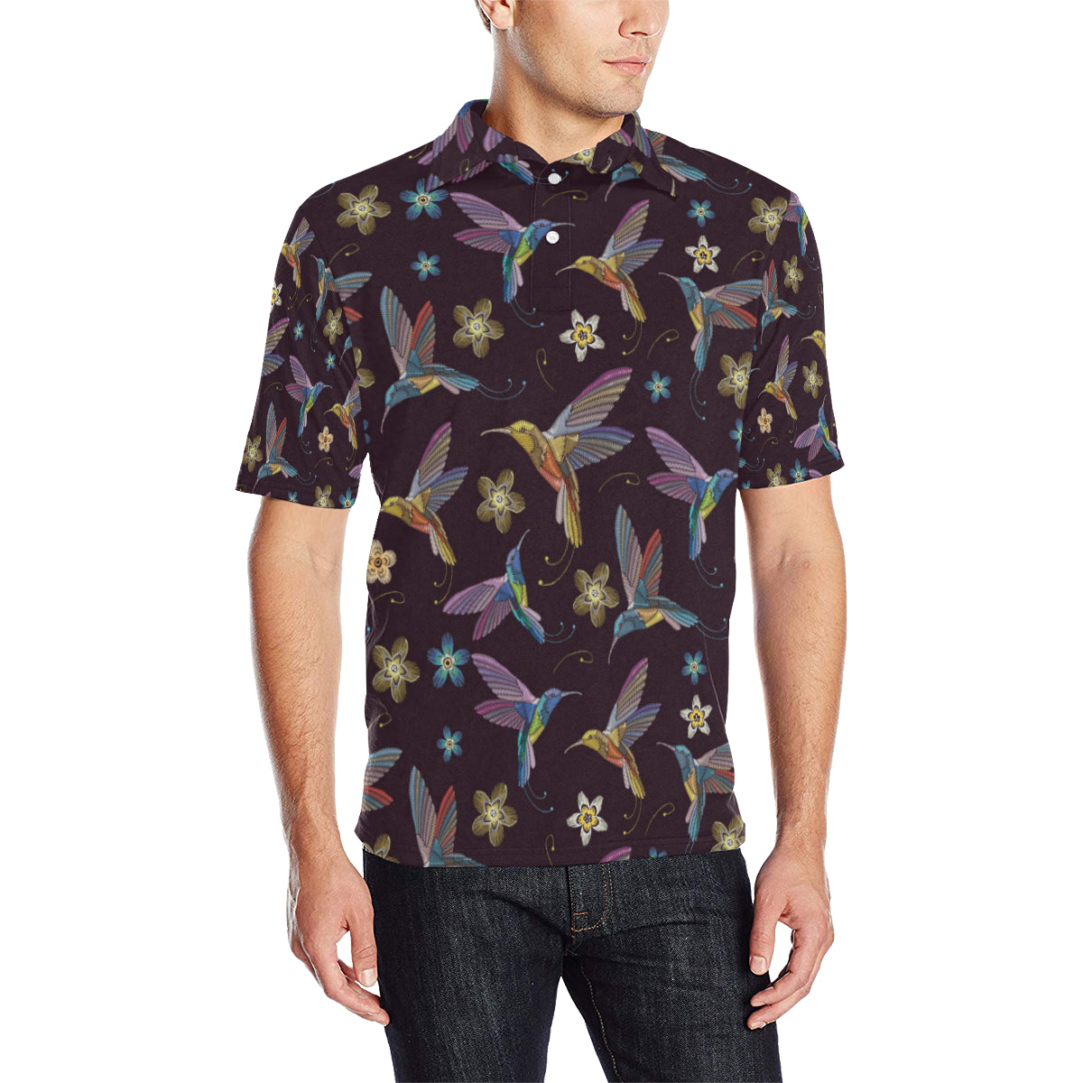 Hummingbird Pattern Print Design 04 Men Polo Shirt