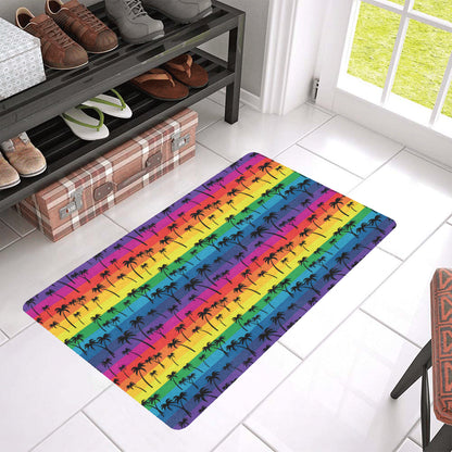 Palm Tree Rainbow Themed Print Rubber Doormat