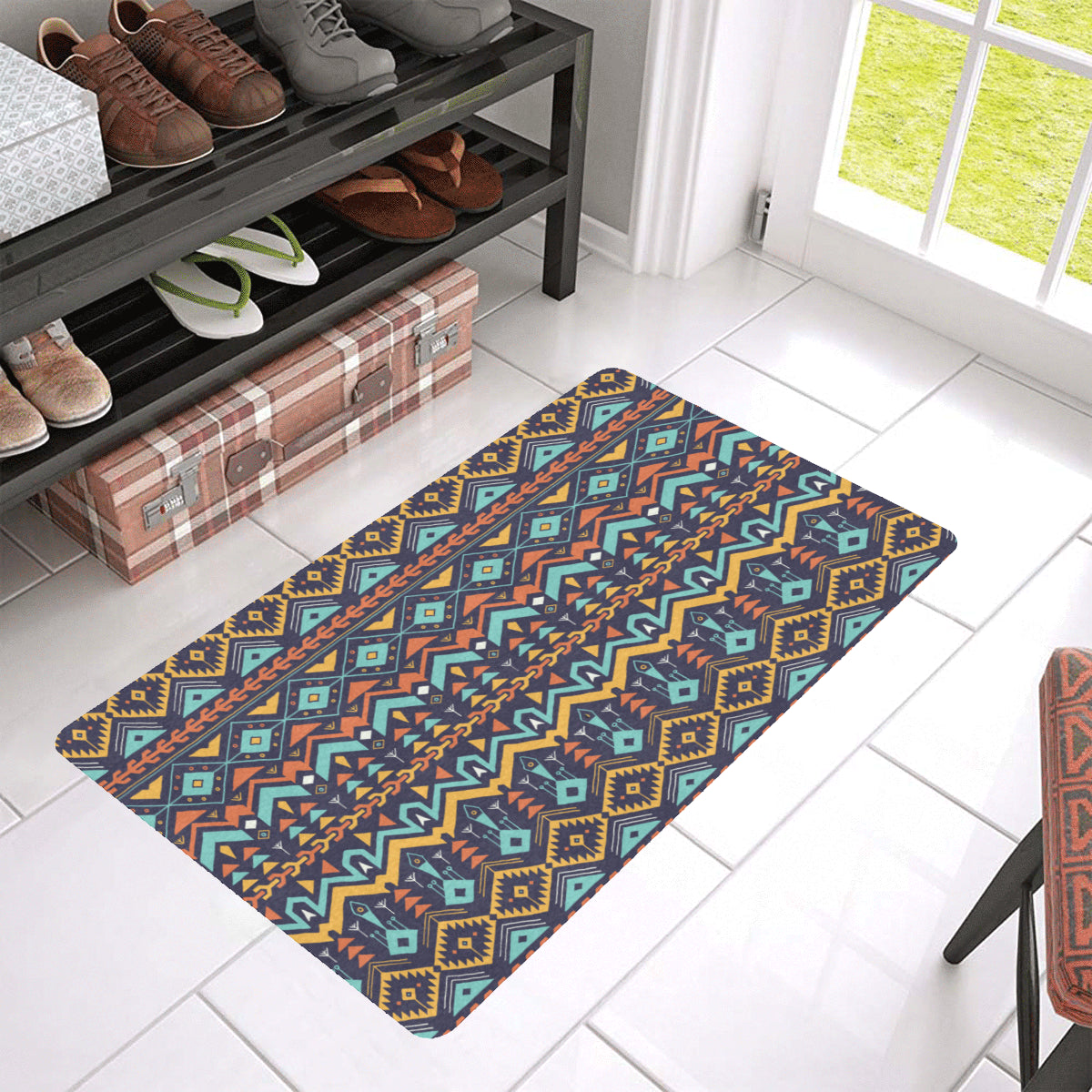 Aztec Style Print Pattern Rubber Doormat