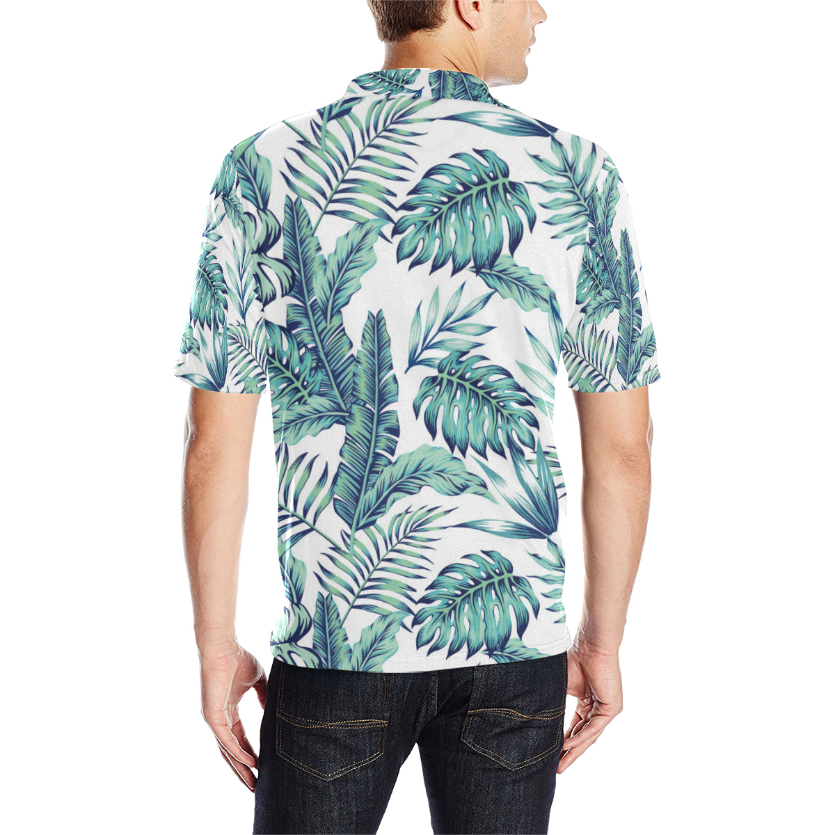 Pattern Tropical Palm Leaves Men Polo Shirt