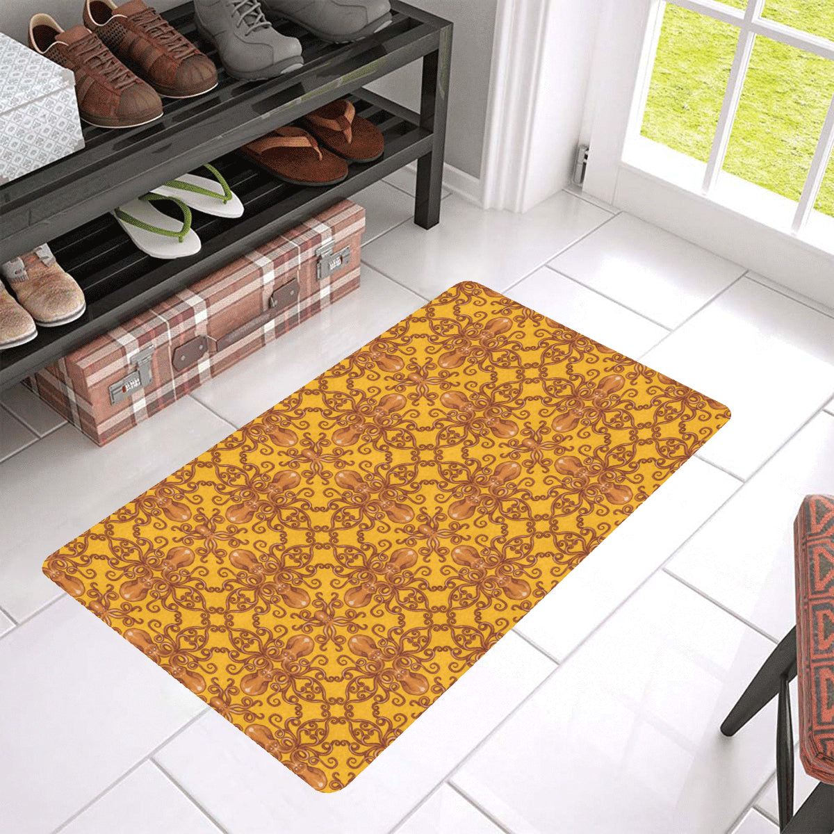 Octopus Background Design Print Rubber Doormat
