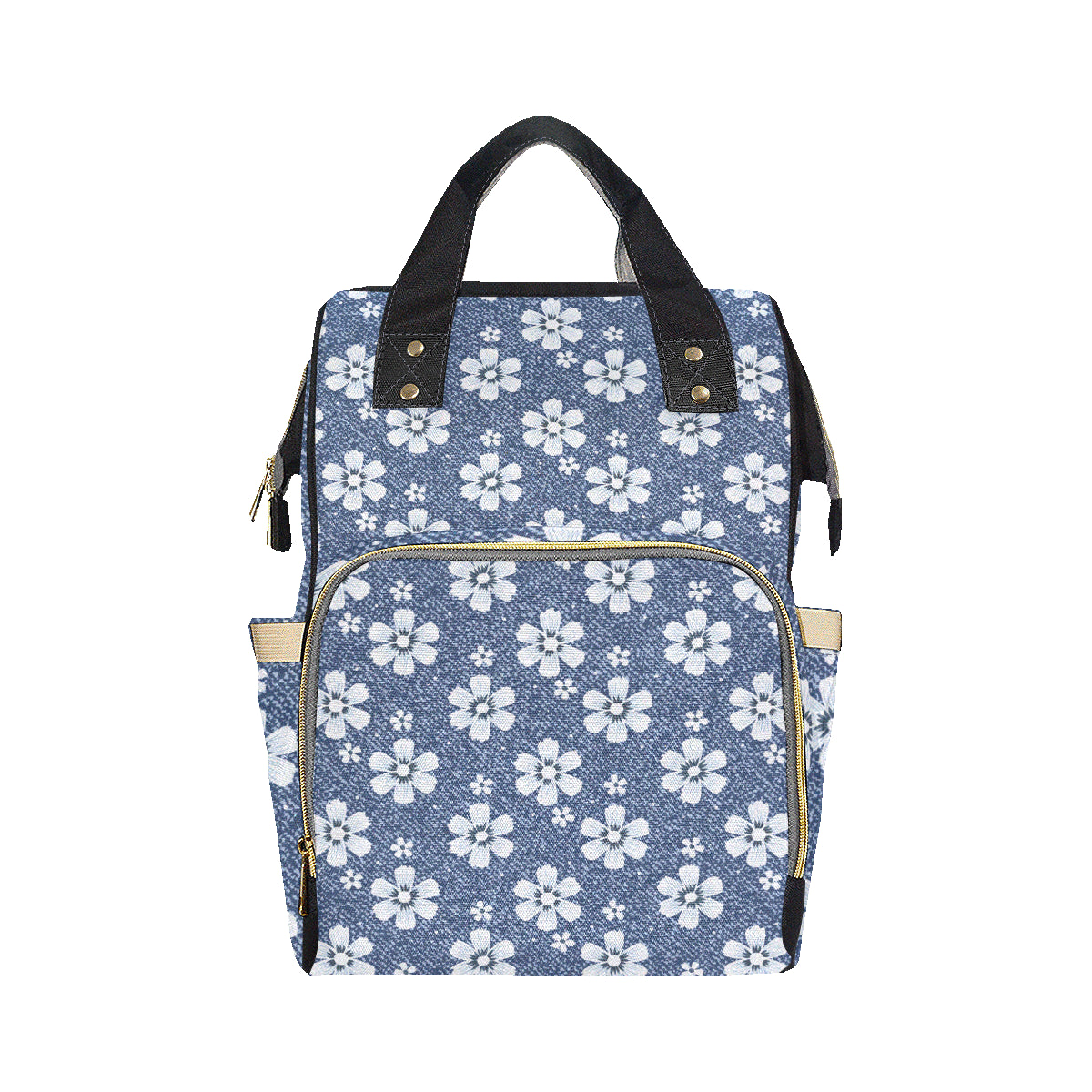 Jean Flower Pattern Print Design 03 Diaper Bag Backpack
