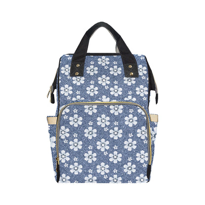 Jean Flower Pattern Print Design 03 Diaper Bag Backpack