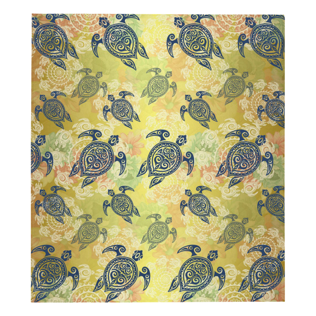 Hawaiian Turtle Tribal Design Print Premium Quilt