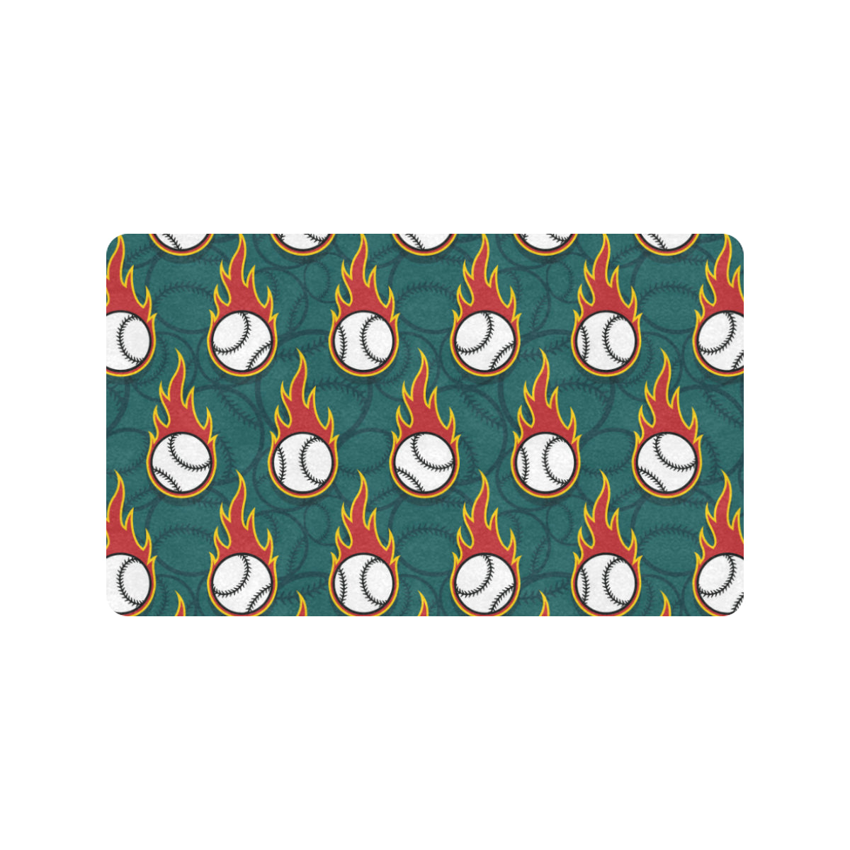 Baseball Fire Print Pattern Rubber Doormat