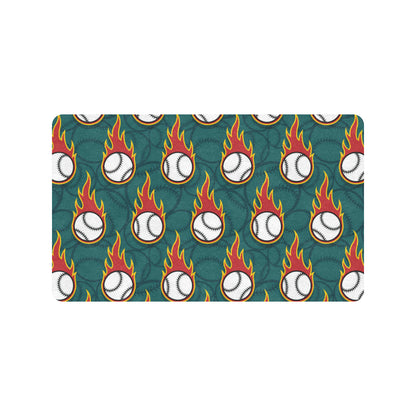 Baseball Fire Print Pattern Rubber Doormat
