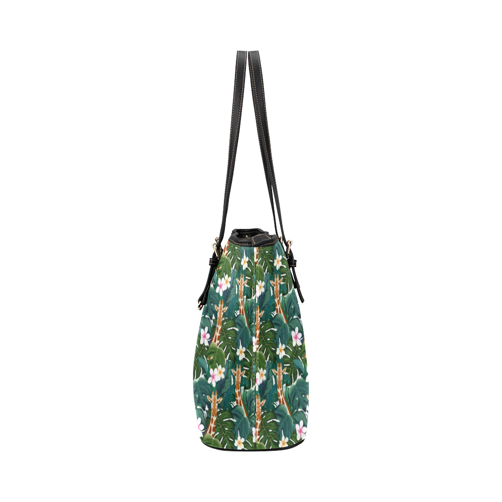 Giraffe Jungle Design Print Leather Tote Bag