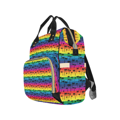 Palm Tree Rainbow Themed Print Diaper Bag Backpack