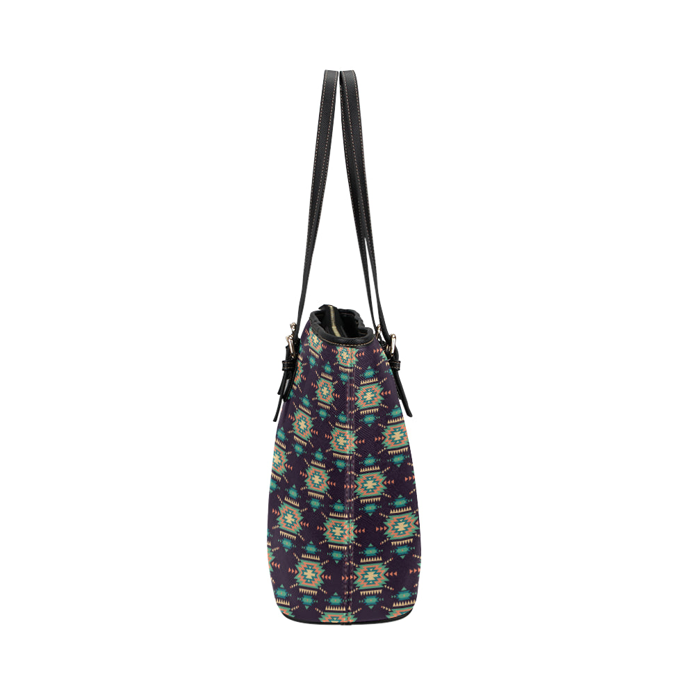 Navajo Geometric Style Print Pattern Leather Tote Bag