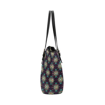 Navajo Geometric Style Print Pattern Leather Tote Bag