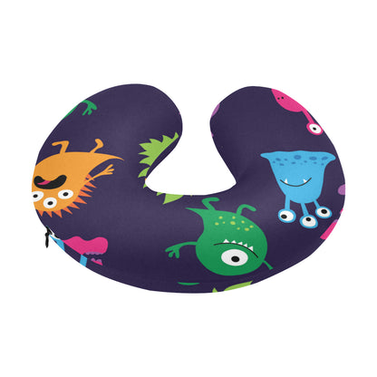 Monster Cartoon Pattern Print Design 02 U-Shaped Travel Neck Pillow