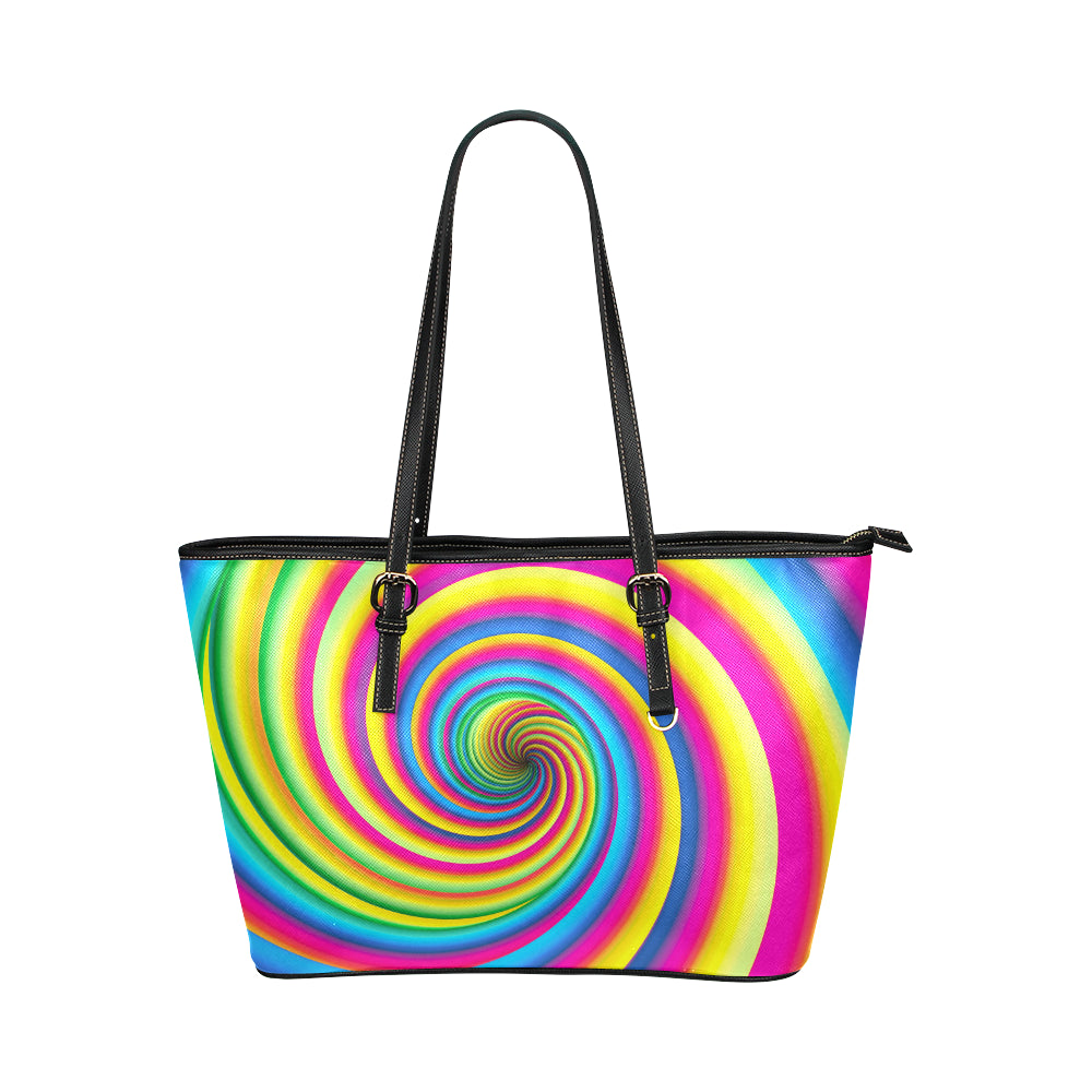 Vortex Twist Swirl Rainbow Design Leather Tote Bag