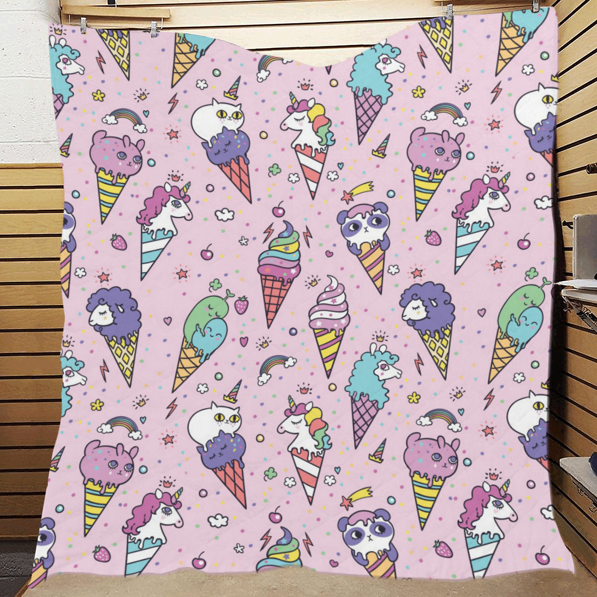 Ice Cream Pattern Print Design IC05 Premium Quilt