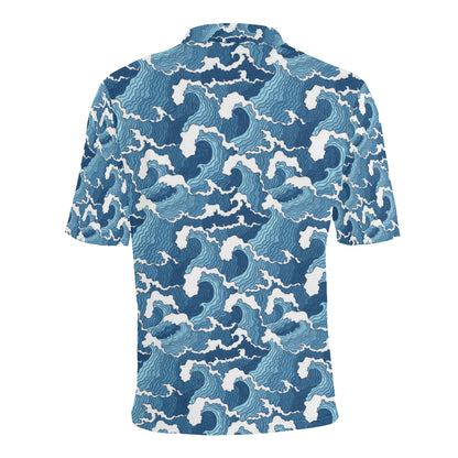 Wave Themed Pattern Print Men Polo Shirt