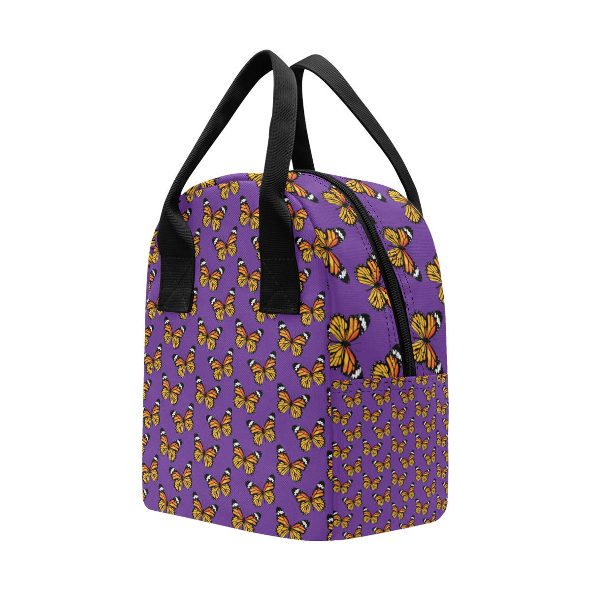 Monarch Butterfly Purple Print Pattern Insulated Lunch Bag