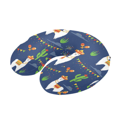 Llama Cactus Pattern Print Design 05 U-Shaped Travel Neck Pillow