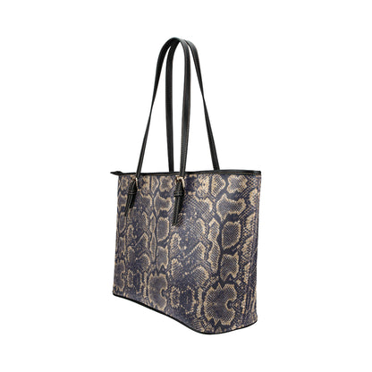 Snake Skin Pattern Print Leather Tote Bag