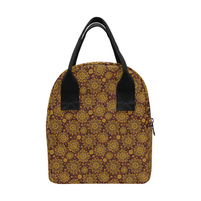 Gold Sunflower Hand Drawn Print Insulated Lunch Bag