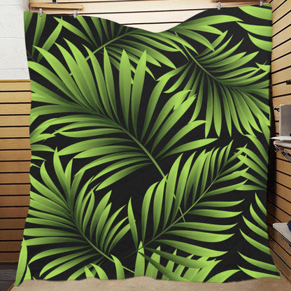 Green Neon Tropical Palm Leaves Premium Quilt