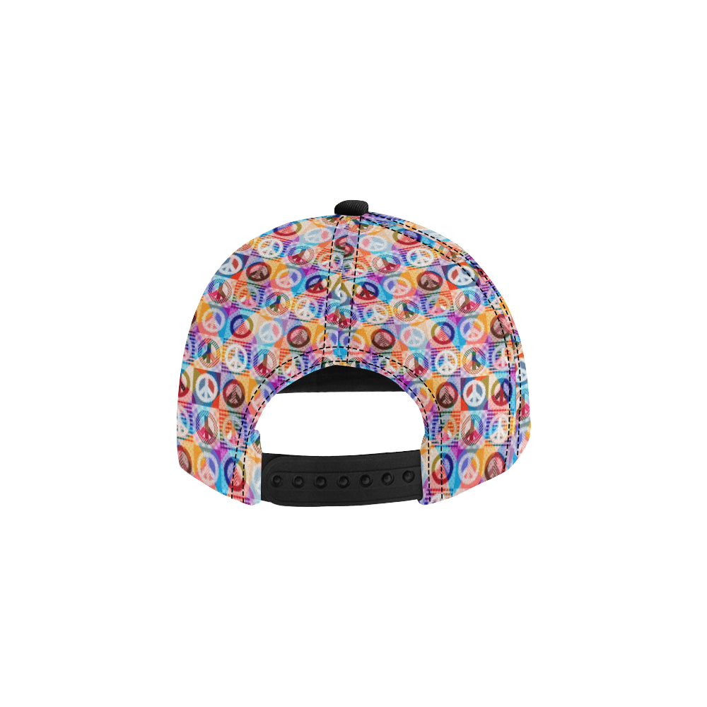 Peace Sign Patchwork Design Print Snapback Cap