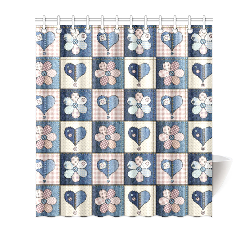 Patchwork Heart Flower Pattern Print Design 01 Shower Curtain