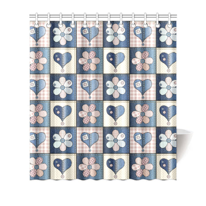 Patchwork Heart Flower Pattern Print Design 01 Shower Curtain