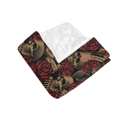 Microphone Skull Rose Pattern Print Design 02 Premium Quilt