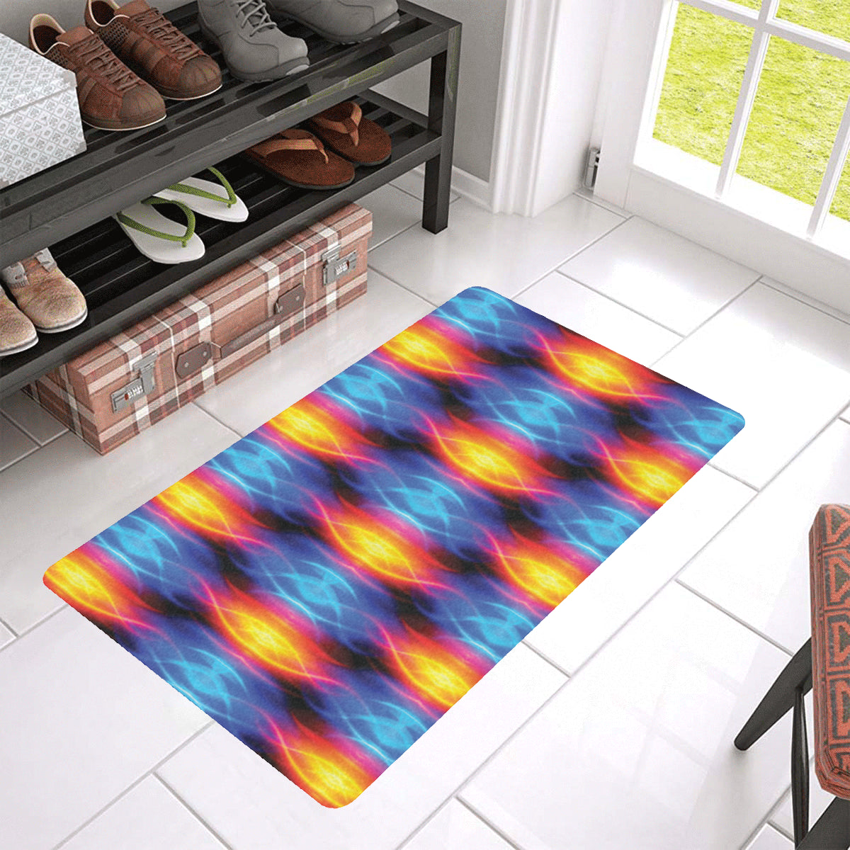 Flame Fire Blue Design Print Rubber Doormat