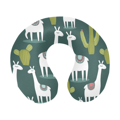 Llama Cactus Pattern Print Design 02 U-Shaped Travel Neck Pillow