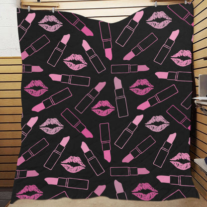 Lipstick Pink Pattern Print Design 01 Premium Quilt