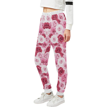 Pink Red Rose Pattern Print Unisex Sweatpants