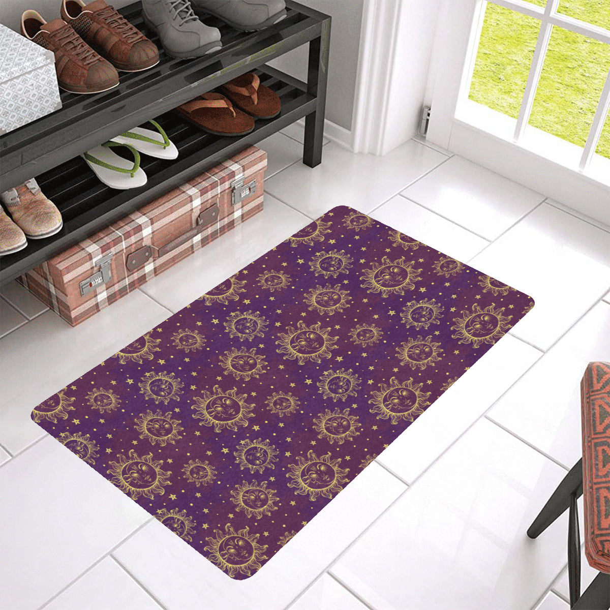 Sun Moon Star Design Themed Print Rubber Doormat