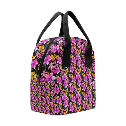 Tropical Folower Pink Hibiscus Print Insulated Lunch Bag