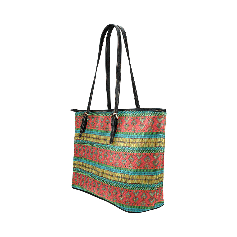 African Colorful Zigzag Print Pattern Leather Tote Bag