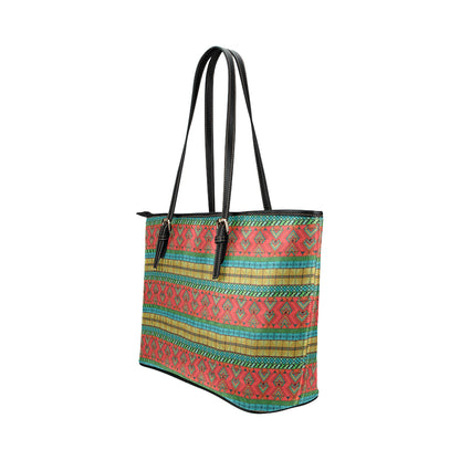 African Colorful Zigzag Print Pattern Leather Tote Bag