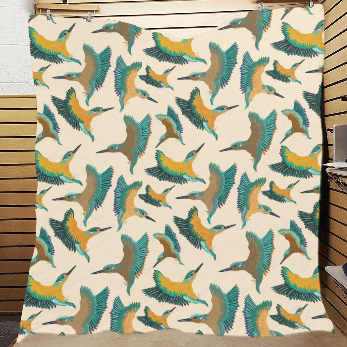 Kingfisher Pattern Print Design 02 Premium Quilt
