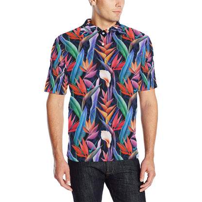 Tropical Flower Pattern Print Design TF023 Men Polo Shirt