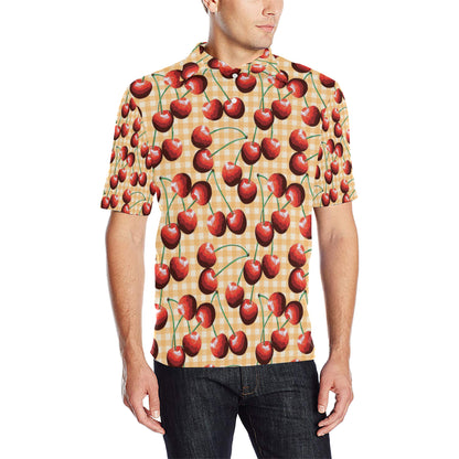 Cherry Orange Plaid Print Men Polo Shirt