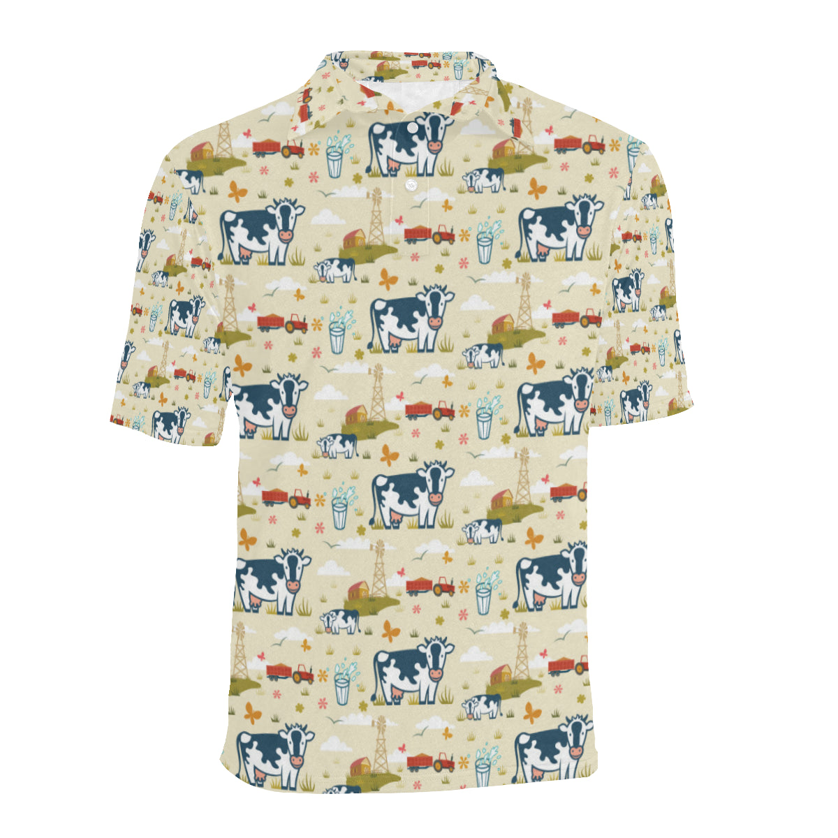 Cow Farm Design Print Men Polo Shirt