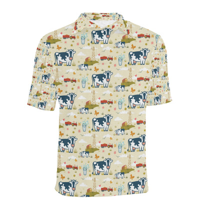 Cow Farm Design Print Men Polo Shirt