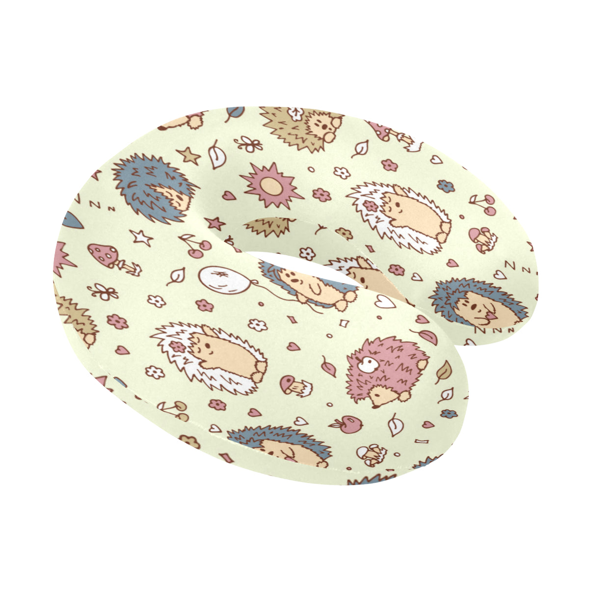 Hedgehog Cute Pattern Print Design 01 U-Shaped Travel Neck Pillow