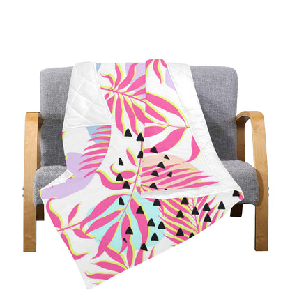 Pink Tropical Palm Leaves Premium Quilt