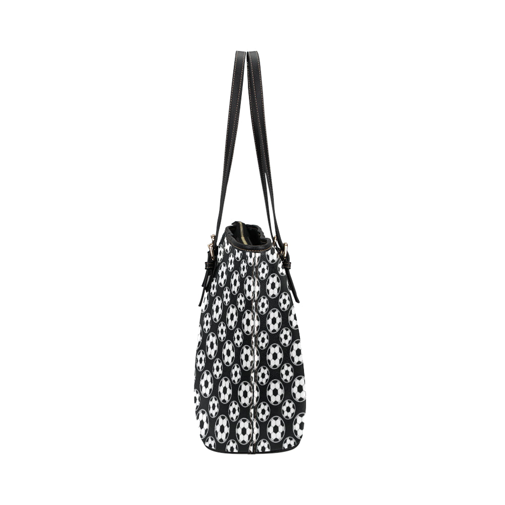 Soccer Ball Black Print Pattern Leather Tote Bag