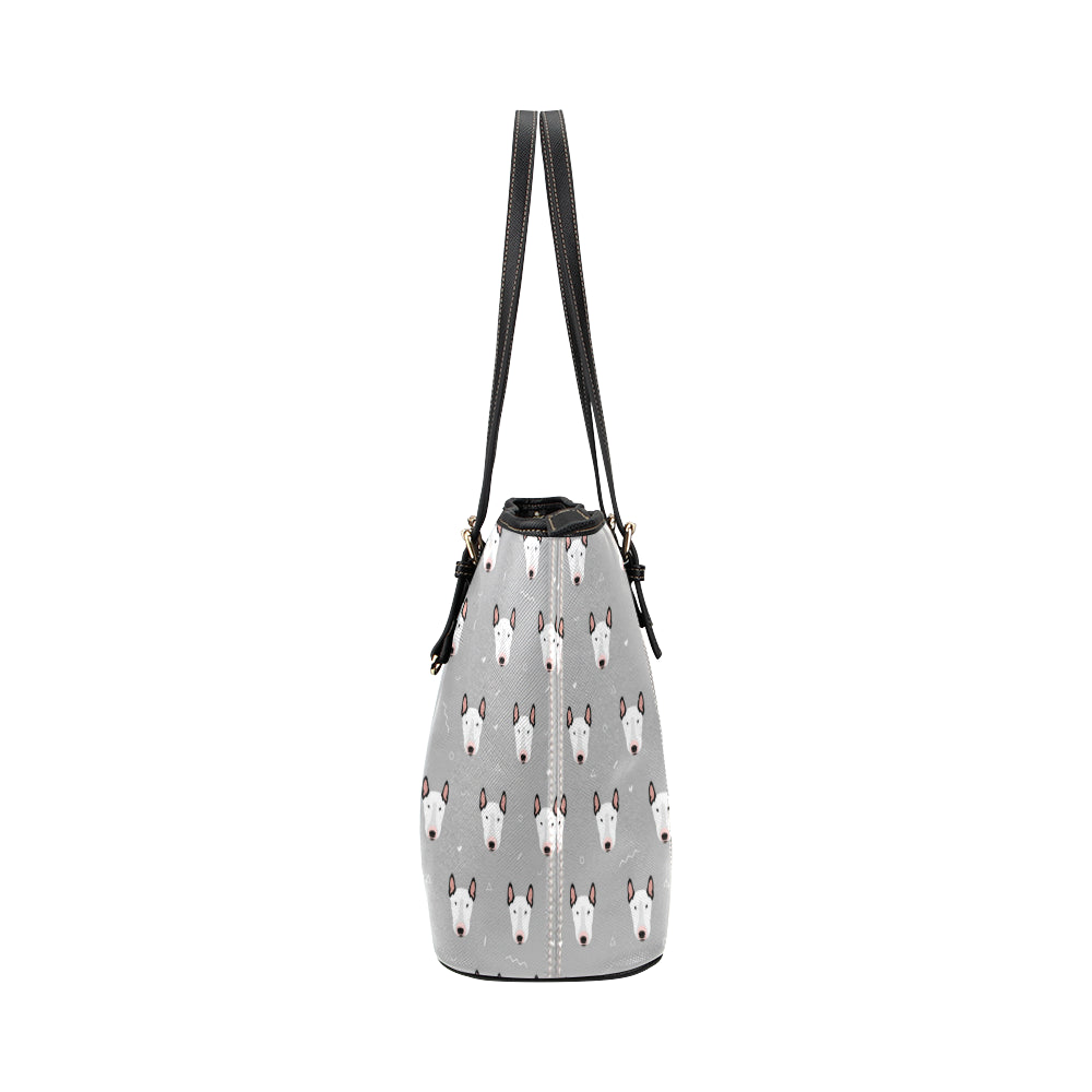 Bull Terrier Head Print Pattern Leather Tote Bag