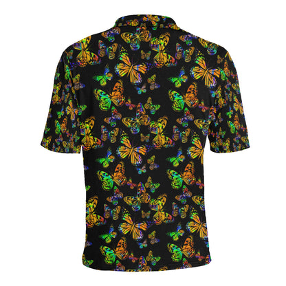 Butterfly Neon Color Print Pattern Men Polo Shirt