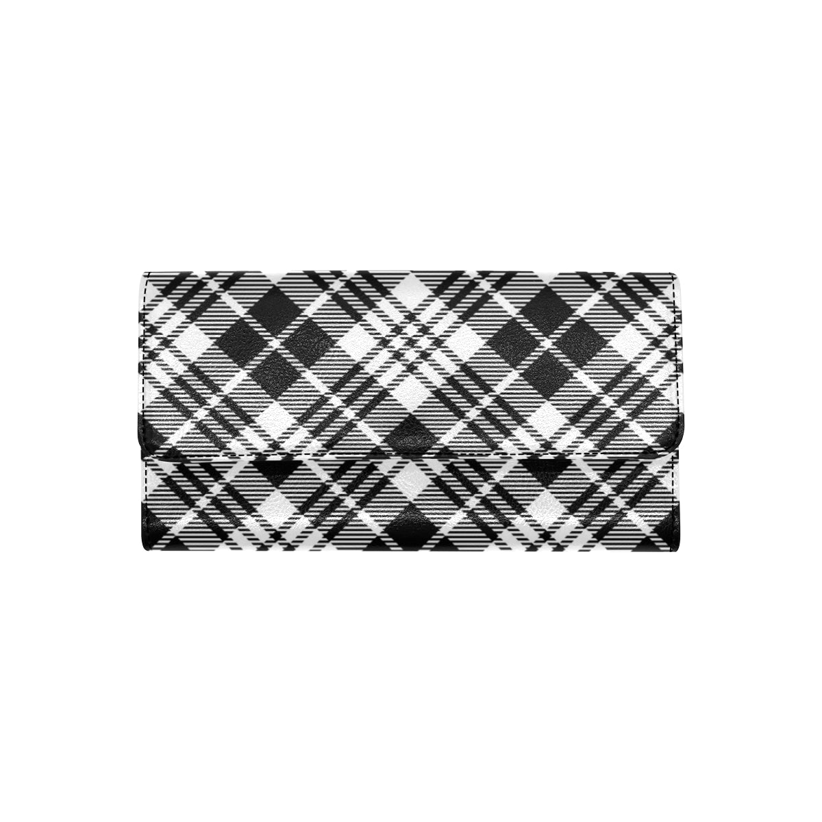 Plaid Black White Pattern Print Design A02 Women's Trifold Wallet