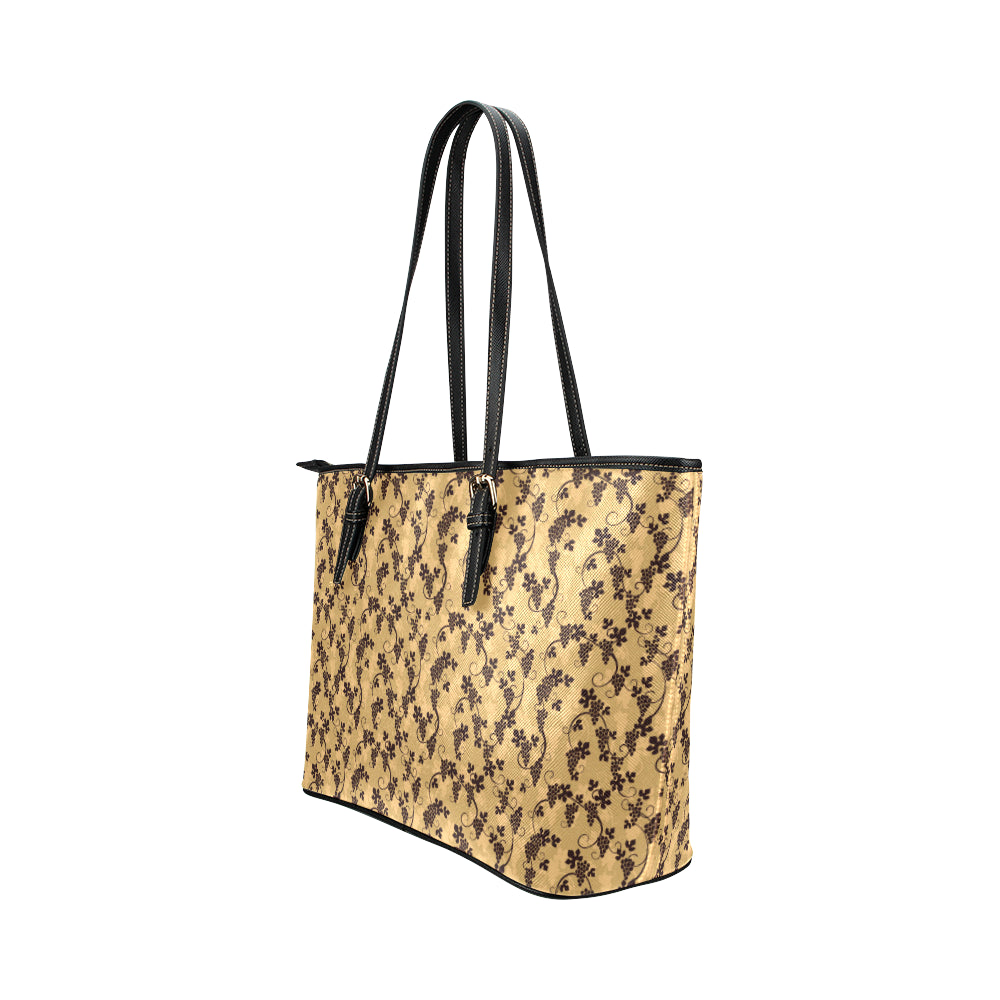 Wine Grape Design Print Leather Tote Bag