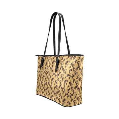 Wine Grape Design Print Leather Tote Bag