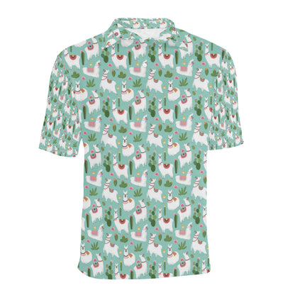 Llama with Cactus Themed Print Men Polo Shirt